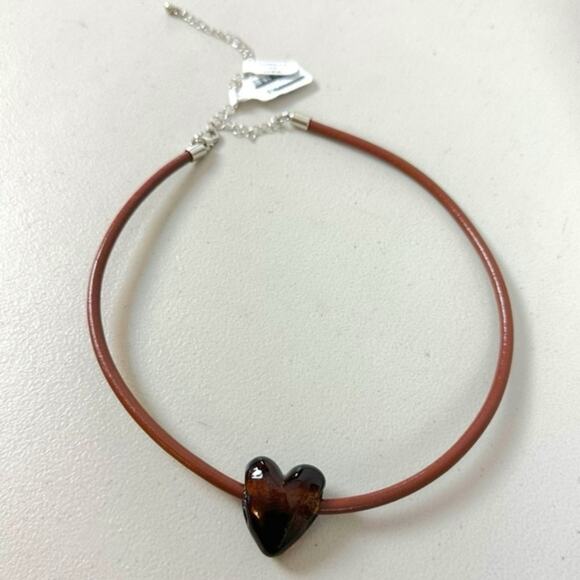 Free People Under the Sea Collar NWT Choker Glass Heart Pendant Bohemian Neutral - Picture 8 of 10